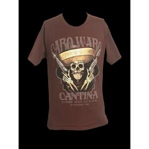 Cabo Wabo Cantina San Lucas est 1990‎ Men's Medium Brown T-Shirt Skull And Guns